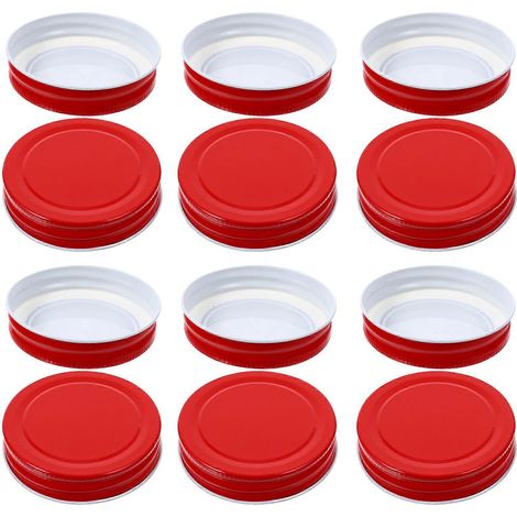 Set Mit 12 Luftdichten Metalldeckeln Für Einmachgläser Und Flaschen – 7 X 7 X 1,5 Cm – Rot