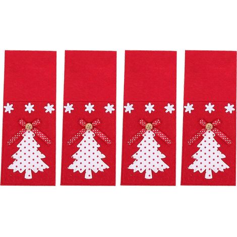 Set Mit 4 Silbernen Bestecktaschen In Form Eines Weihnachtsbaums – Weihnachtsaccessoires – 25 X 9,8 Cm – Rot