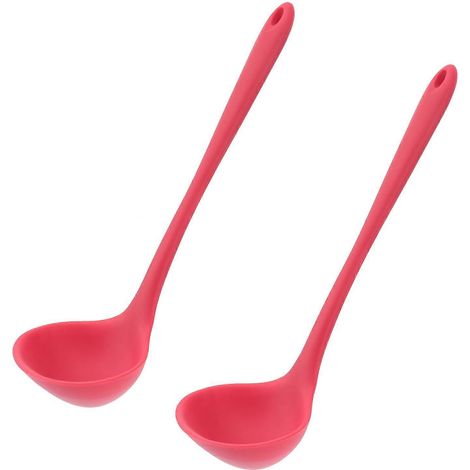 Set Mit 2 Langstieligen Silikon-suppenlöffeln, Servierlöffel Für Warme Speisen (rot) - Rot