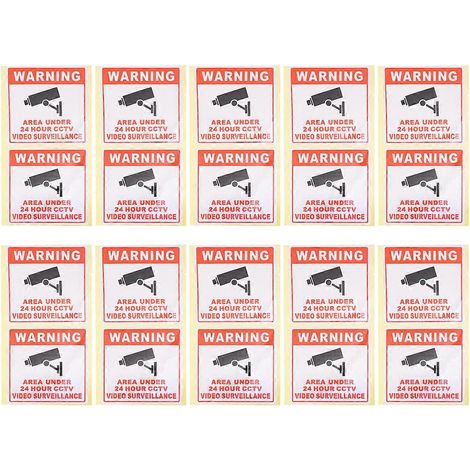 Packung Mit 20 Warnschildern „24/7 Videoüberwachung“ Für Schulen, Büros Und Gebäude. – 8 X 8 Cm – Wie Abgebildet