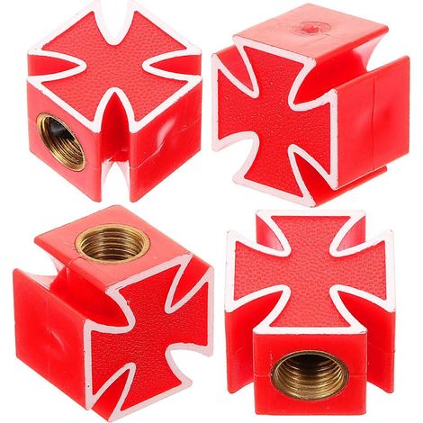 Set Mit 4 Universellen, Kreuzförmigen Reifenventilkappen – 2,00 X 2,00 X 1,30 Cm – Rot