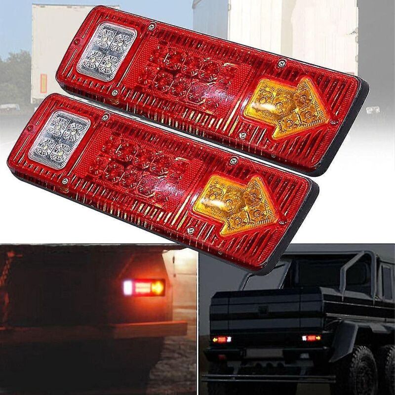 Set Aus 2 12v Rückleuchten Für Lkw/anhänger, 19 Leds, Wasserdicht, Mit Bremslichtern, Rückfahrscheinwerfern Und Blinkern, Kennzeichenbeleuchtung, Für Wohnmobile, Lieferwagen, Schneemobile.