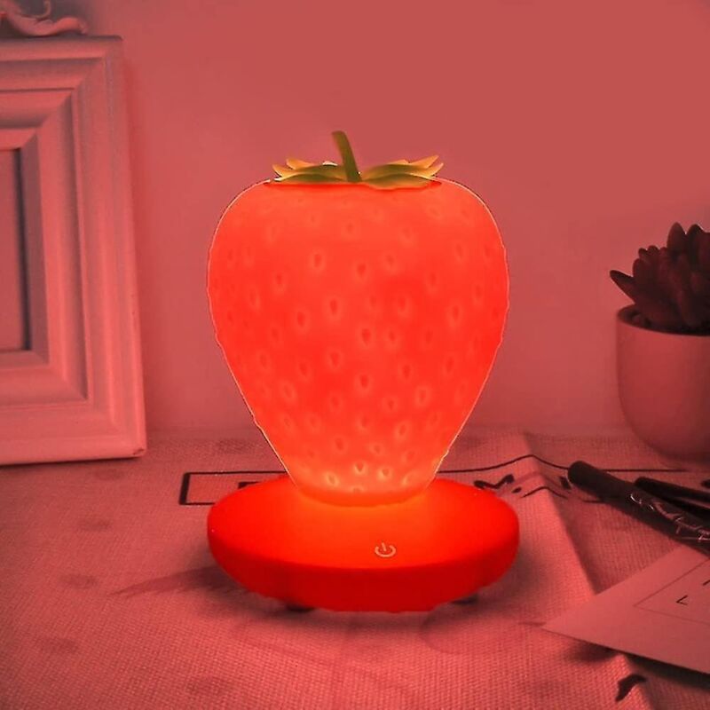 Kawaii Erdbeer-nachtlicht, Niedliche Zimmerdekoration, Dimmbares Fruchtiges Nachtlicht Fürs Babyzimmer, Stilllampe Fürs Mädchenwohnheim, Schulanfang (rot)