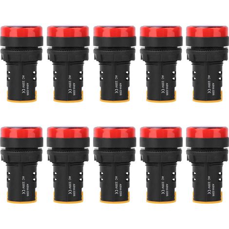 10 Stück Led-berm-anzeigeleuchten, Feuerfestes Pc-gehäuse, 22 Mm Durchmesser, 220 V, Rot Ad16-22d/s