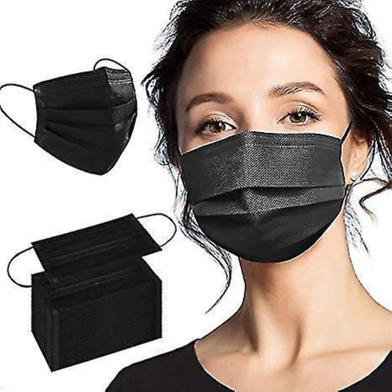 100 Schwarze, Dreilagige Einweg-gesichtsmasken Für Erwachsene – 100 Stück