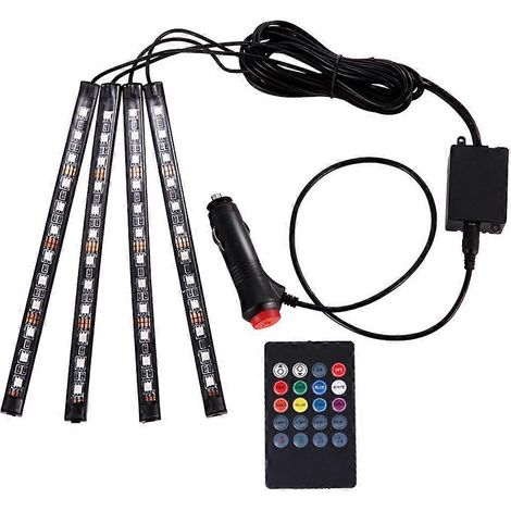 Ambientebeleuchtung Fürs Auto, Farbige Rgb-led-streifen, Soundgesteuert, Innenraumbeleuchtung Mit Musikfunktion (4 Lichtstreifen, 48 Leds) – 22 X 1,5 X 0,8 Cm – Schwarz