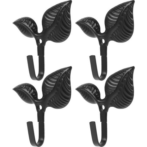 Set Mit 4 Rustikalen Wandhaken Aus Schmiedeeisen In Blattform Mit Dekorativen Metallstiften. – 7,50 X 7,00 X 2,40 Cm – Schwarz