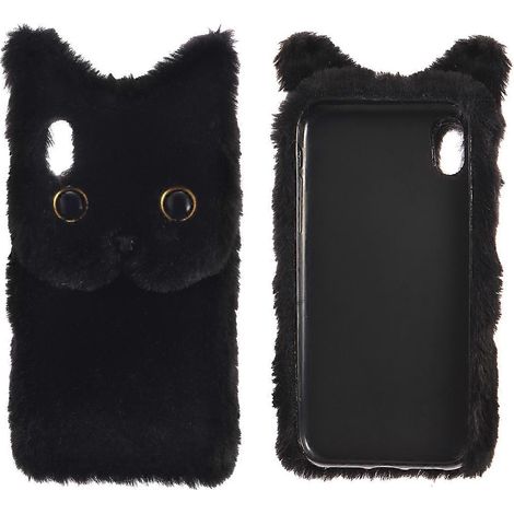 Trendige Plüschkatzen-handyhülle Für Den Winter, Stoßfester Schutz Und Warmes Fell Für Iphone Xs Max (schwarz) - Iphone Xs Max - Schwarz
