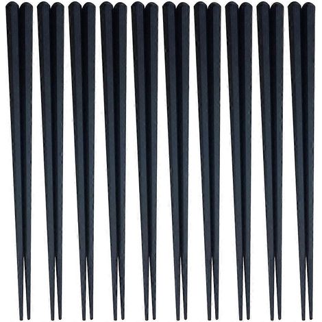 10 Paar Wiederverwendbare, Rutschfeste, Sechseckige Japanische Essstäbchen – 22,3 X 0,7 X 0,7 Cm – Schwarz
