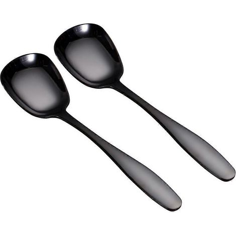 Set Aus 2 Dicken, Polierten, Quadratischen Suppenlöffeln Mit Flachem Boden Aus Edelstahl 304, Für Schule, Haushalt Und Festessen – Größe L (schwarz) – 18,5 X 4,8 Cm – Schwarz
