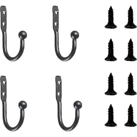 Set Mit 12 Mini-wandhaken Aus Schwarzer Metalllegierung (4 Haken Und 8 Schrauben) – 12 Stück