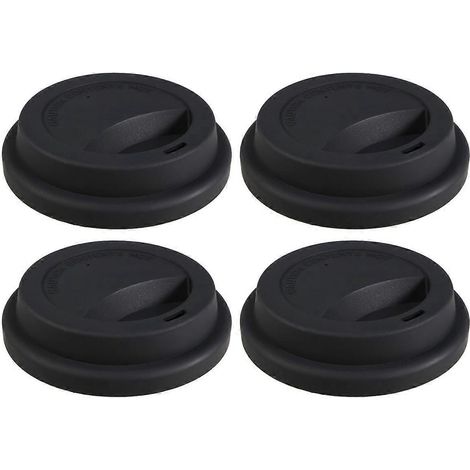 Set Mit 4 Wiederverwendbaren Silikon-reisebecherdeckeln, Staubdicht (schwarz) – 9,5 X 9,5 X 2 Cm – Schwarz