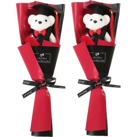 Set Mit 2 Geschenksträußen Zur Abschlussfeier: Teddybär, Geschenk Für Eine Abschlussfeier. – 31 X 10 X 7 Cm – Schwarz