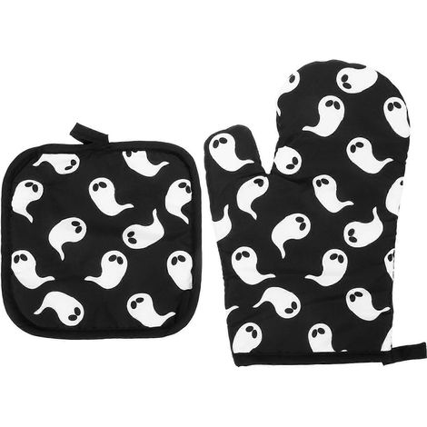Set Mit 2 Isolierten Ofenhandschuhen Für Halloween (schwarz) - 26,5 X 17 Cm - Schwarz