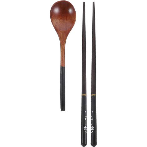 Japanisches Küchenbesteck-set Mit Essstäbchen Und Holzlöffel – 20 X 4 X 0,5 Cm – Schwarz