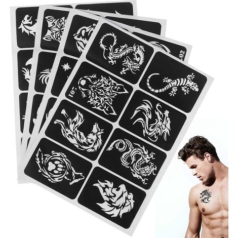 32 Selbstklebende Schablonen Für Airbrush-malerei, Henna Und Glitzertattoos – 29,30 X 21,00 X 0,10 Cm