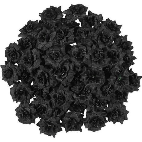 Luoem 50er-packung Künstliche Seidenrosenköpfe Zur Verzierung Von Hüten, Kleidung Und Alben (schwarz) - Schwarz