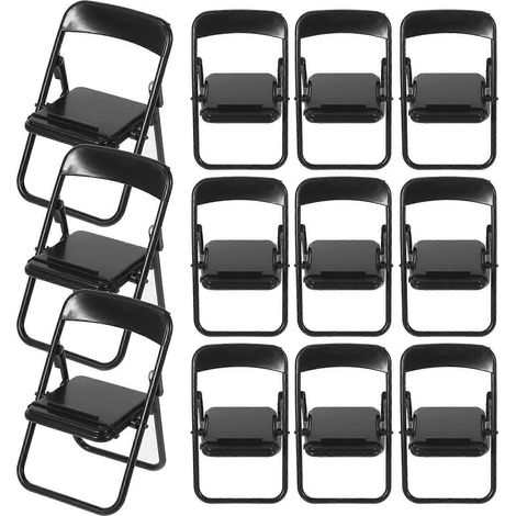 Set Mit 12 Mini-klappstühlen, Miniatur-wohndekoration, Miniaturmöbelmodell, Spielzeug – 12,50 X 6,50 X 5,40 Cm – Schwarz