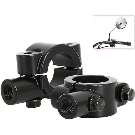 Set Mit 2 Motorrad-lenkerspiegelhalterungen, 10 Mm (7/8") Schwarze Aluminiumklemme.