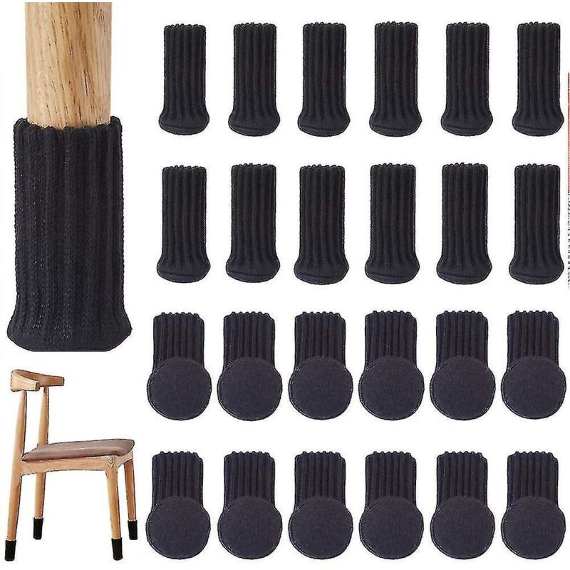 24er-pack Elastische Hochstuhlsocken, Rutschfeste Möbelgleiter – Schwarz
