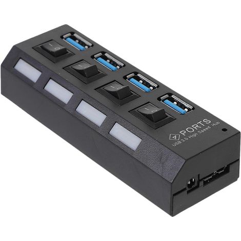 Unabhängiger Usb-3.0-hub (schwarz) – Us-stecker – 10,50 X 3,50 X 2,50 Cm – Schwarz
