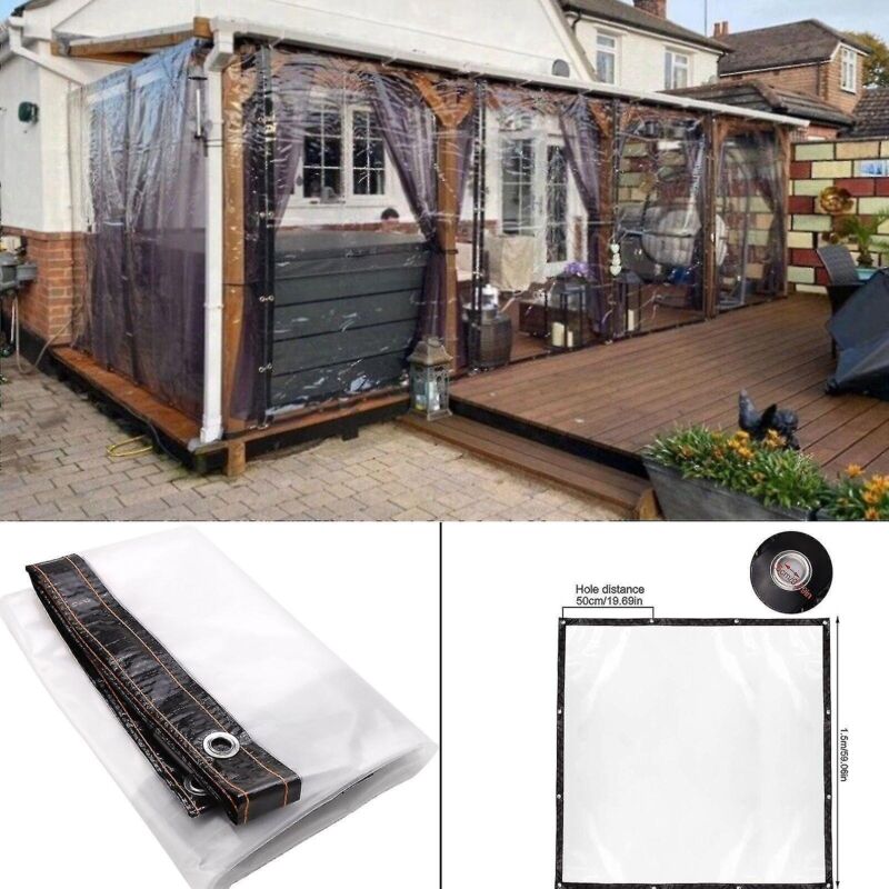 Wasserdichte, Transparente Plane Mit Ösen, Strapazierfähig, Aus Pvc, Für Terrassenpflanzen – 150 X 150 Cm – Schwarz