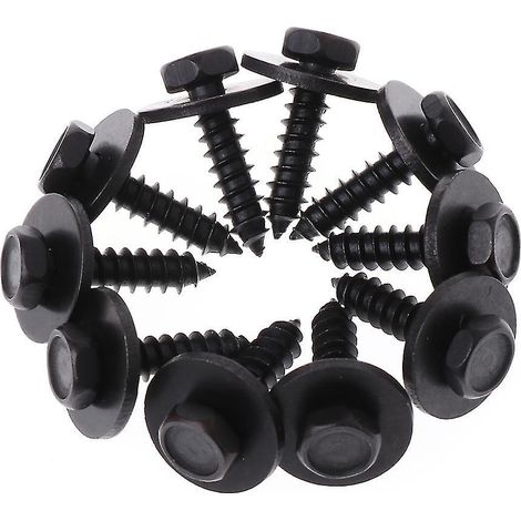 Packung Mit 10 Selbstschneidenden Schrauben 4,8 X 19 Mm Mit Integrierter Unterlegscheibe Und 8 Mm Sechskantkopf, Schwarz.