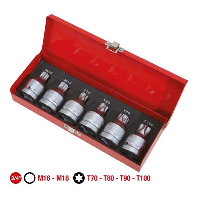 KS Tools 3/4" Kraft-Bit-Stecknuss-Satz, 6-teilig, TX+Vielzahn, mit Bohrung