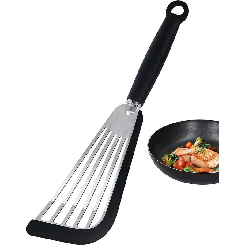 Silikon-fischwender Für Antihaftbeschichtetes Kochgeschirr, Hitzebeständig, Mit Schlitzen (schwarz)