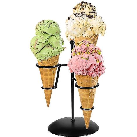 Schwarzer Eiswaffelständer Aus Eisen Mit 3-loch-sockel Zur Präsentation Von Slush-eis, Sushi, Frühlingsrollen, Popcorn, Süßigkeiten, Pommes Frites, Süßigkeiten Und Herzhaften Gerichten.