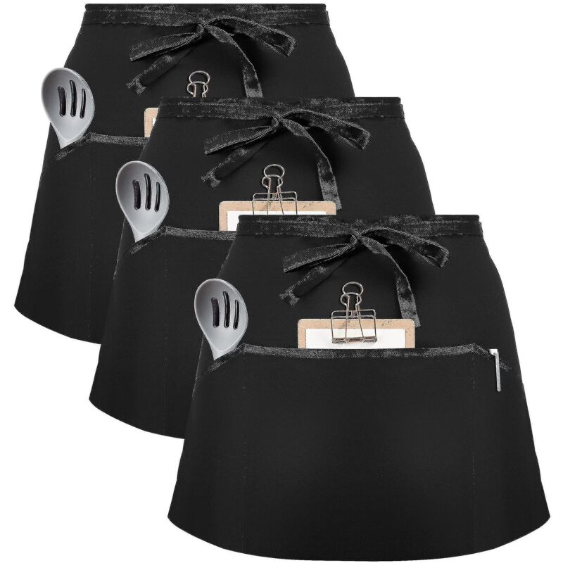 Gratis-lieferung - Set Mit 3 Schürzen In Verschiedenen Größen, Schwarze Kellner-/kellnerinnenschürzen Mit 2 Taschen, Halbschürze Für Bistro, Restaurant Oder Gartenarbeit (herren)