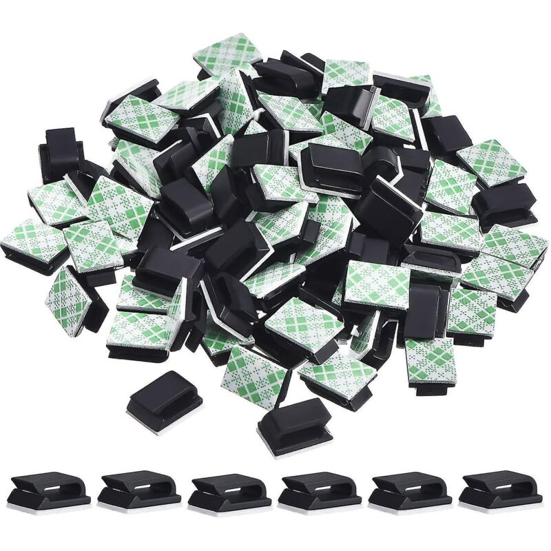100 Selbstklebende Kabelclips, Kabelbinder, Kabelmanagement, Kabelhalter (13 X 10 Mm, Schwarz)