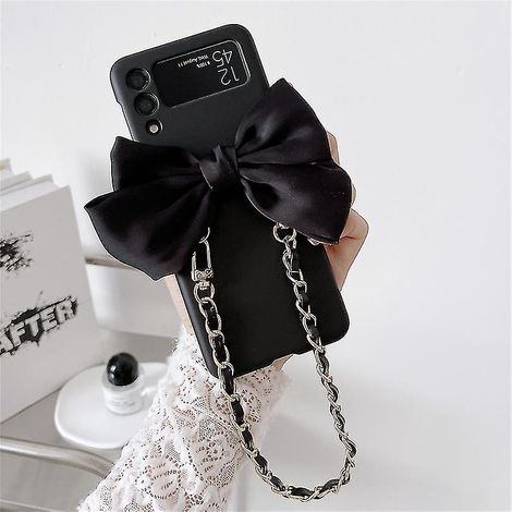 Schutzhülle Kompatibel Mit Samsung Galaxy Z Flip 3 5g, Stoßfeste Hartplastik-schutzhülle Mit Handschlaufe, Schleifen-design, Schwarz