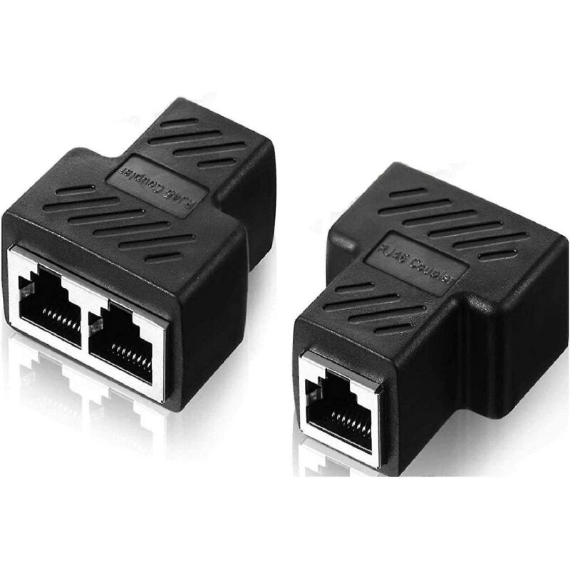 Packung Mit 2 Rj45 Ethernet-splitter-adaptern, Kompatibel Mit Cat7-, Cat6- Und Cat5e-kabeln - Schwarz (zwei Ports Können Gleichzeitig Verwendet Werden).