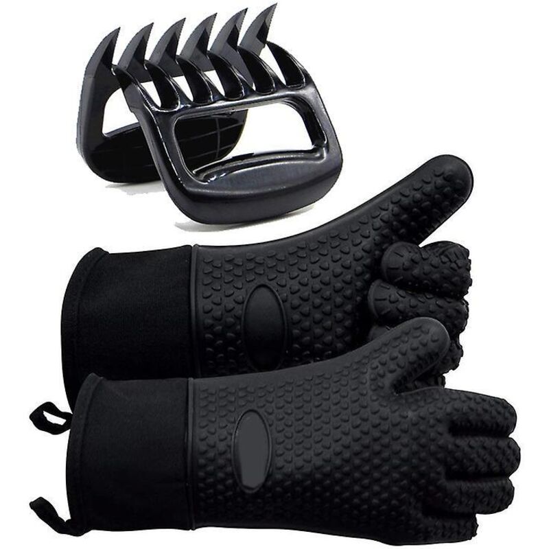 Set Aus Fleischreibe „bear Claw“ Und Hitzeisolierenden Silikon-grillhandschuhen