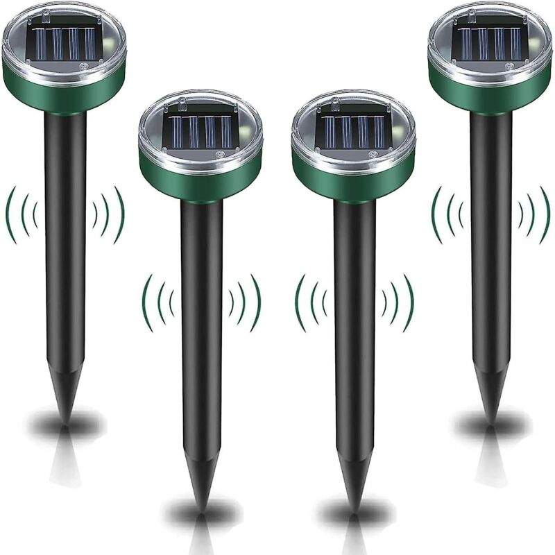 Set Mit 4 Solarbetriebenen Ultraschall-maulwurfvertreibern – Ip65 Wasserdicht – Zur Bekämpfung Und Abwehr Von Gartenmaulwürfen