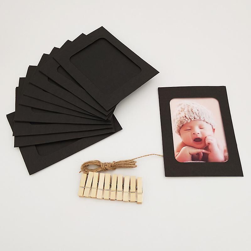 Set Mit 30 Papier-fotorahmen Mit Kleinen Holzklammern Und Schnüren Für Fotos Im Format 13 X 18 Cm – Wanddekoration Aus Schwarzem Und Kraftpapier Für Zuhause, Schule Und Büro
