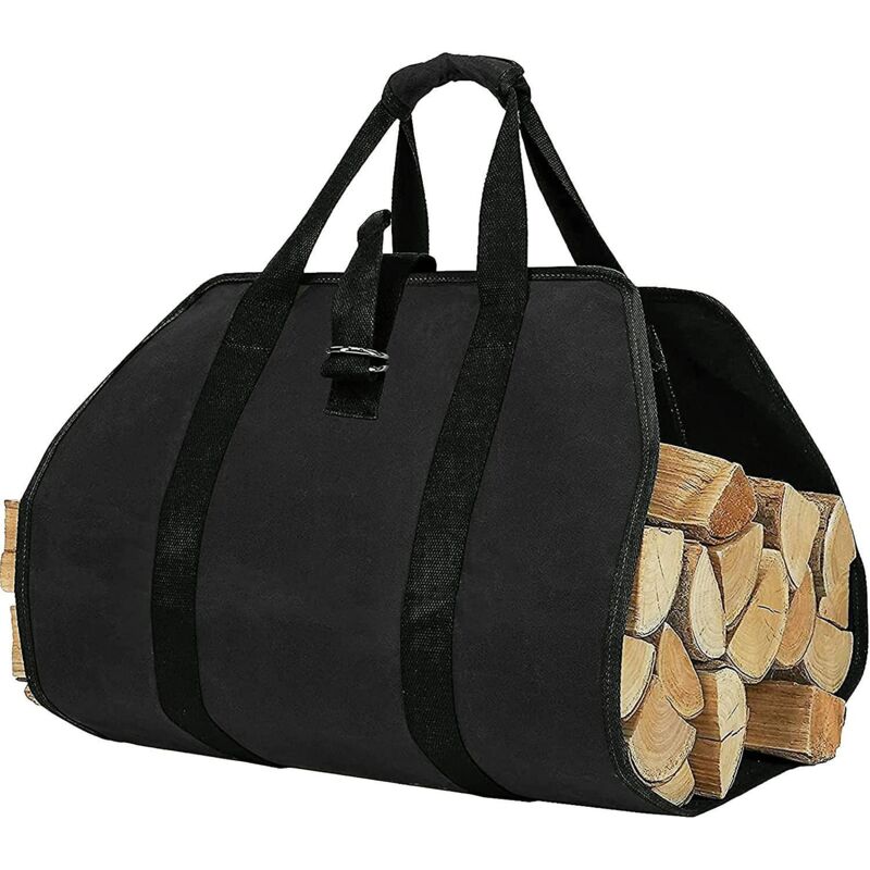 Schwarzer Holzsack Aus Canvas – Wasserabweisend, Faltbar, 99 X 46 Cm – Ideal Für Holzöfen Und Kamine