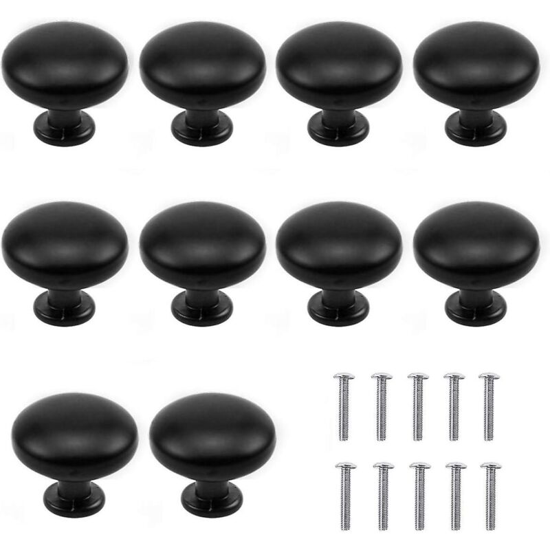 Set Mit 10 Schwarzen 30-mm-schubladengriffen, Runde Einloch-möbelknöpfe Für Schränke, Küchen Und Kindermöbel