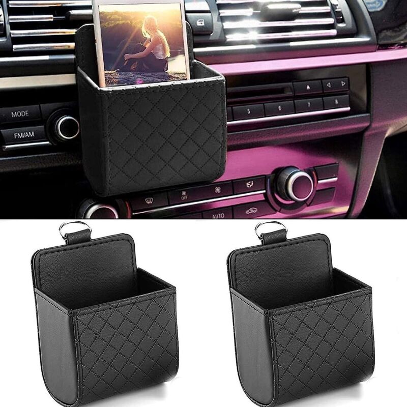 Universeller, Schwarzer Auto-lüftungsschlitz-organizer Aus Pu-leder (2-teilig) Mit Haken Zur Aufbewahrung Von Handy, Schlüsseln Und Stift