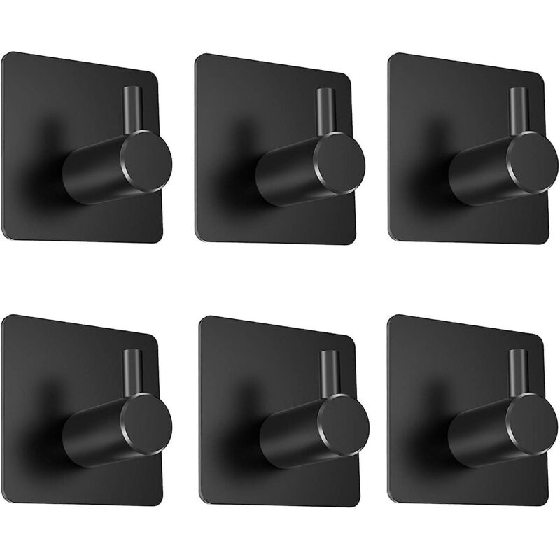 Selbstklebende Edelstahl-wandhaken – 6er-set, Schwarz – Küche, Bad, Wohnzimmer, Büro – Rostfrei, Wasserdicht
