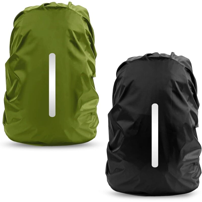 Wasserdichte Rucksackhülle, Reflektierende Staubschutzhülle Für Radfahren, Wandern, Camping Und Reisen - 2er-pack, Schwarz/militärisch Getarnt, Mittlere Größe (26-40 L)