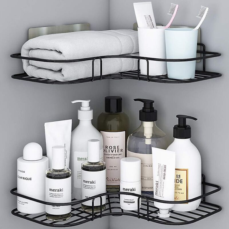 Set Mit 2 Eckregalen Aus Edelstahl Für Badezimmer Mit Rostbeständigen Klebestreifen Für Küchen- Und Badezimmeraccessoires – Inklusive 8 Aufklebern