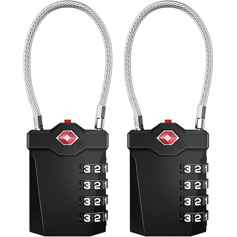 Tsa-zugelassenes 4-stelliges Zahlenschloss Für Kabel – 2er-pack, Schwarz
