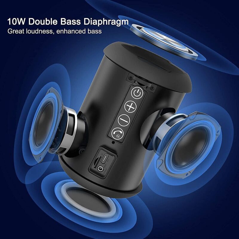 Tragbarer Kabelloser Bluetooth-lautsprecher Mit Super Bass, Bluetooth-anzeigeleuchte, Ipx6-wasserschutz Und 15 Stunden Akkulaufzeit.