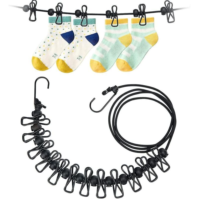 Elastische Und Einziehbare Wäscheleine Mit 12 Clips Und Positionierungsschlaufen – 2er-pack