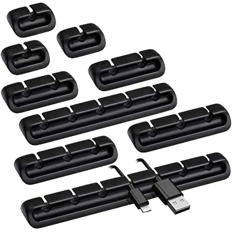Set Mit 9 Schwarzen Klebeclips Für Ladekabel, Silikon-tischhalterung Für Handykabel, Maus, Kopfhörer