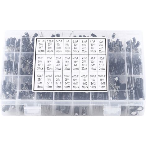 Sortiment 500-teiliger Aluminium-elektrolytkondensatoren, 24 Werte Von 0,1µf Bis 1000µf, Spannung 10v Bis 50v Für Elektronikprojekte.