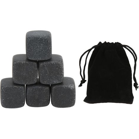 Basalt-whiskysteine, 6 Stück Mit Aufbewahrungsbeutel – Geschenkidee Zum Kühlen Von Whisky, Cognac Und Unverdünnten Getränken – Wiederverwendbar