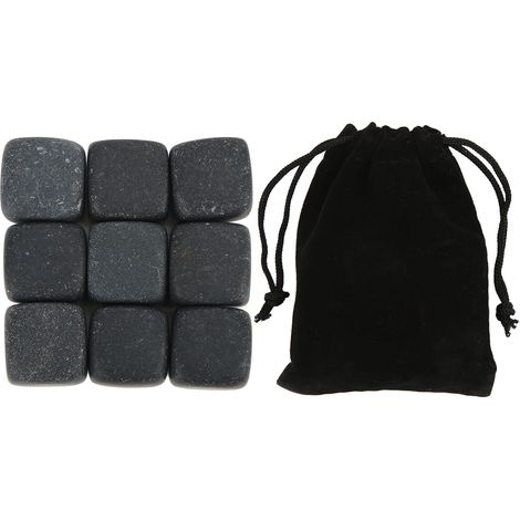 Set Mit 9 Basaltsteinen Für Whisky, Cognac Und Wein – Inklusive Aufbewahrungsbeutel – Wiederverwendbar – Geschenkidee – Getränkekühler